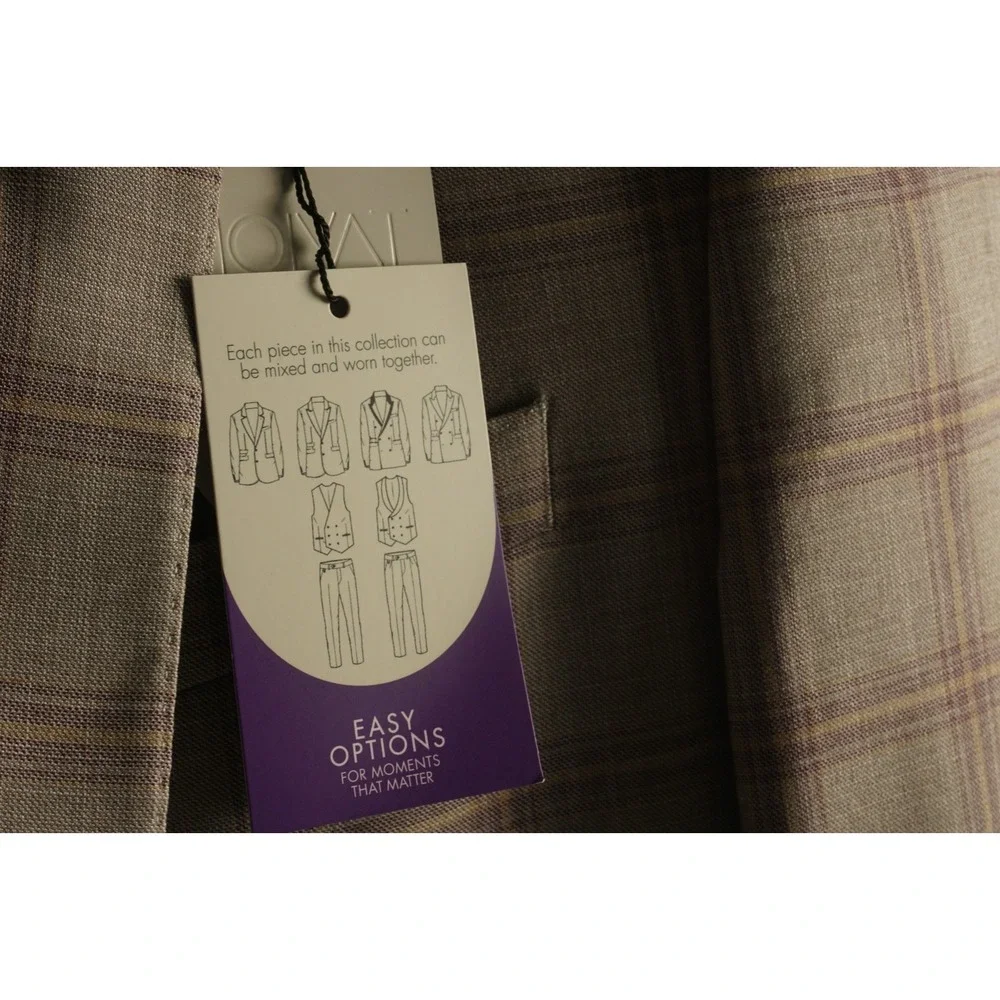$360 Tayion Collection Regular-Fit Suit Jacket Men's 44R Tan Burgundy Windowpane